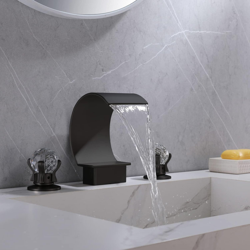 Matte Black Crystal Handles Bathroom Basin Sink Faucet Vanity Widespread Tap Deck Mounted