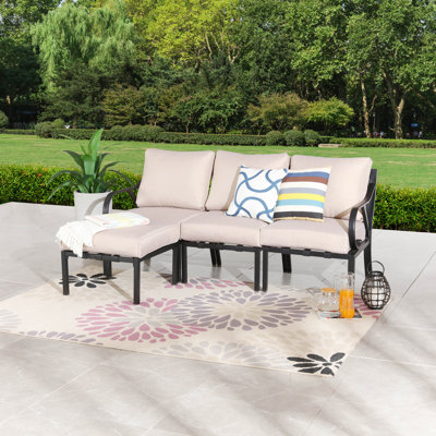 Torpoint 72'' Wide L-Shaped Powder Coated Steel Patio Sectional with Cushions