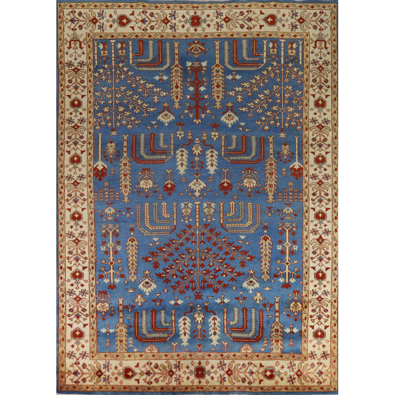 Blue Geometric Oushak Indian Area Rug 9x12