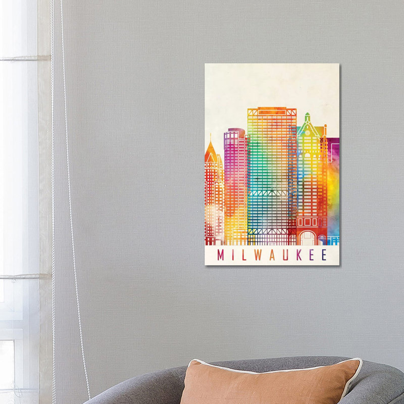 Milwaukee Landmarks Watercolour 1 Piece Wrapped Canvas Painting, 66.04cm H x 45.72cm W x 1.91cm D