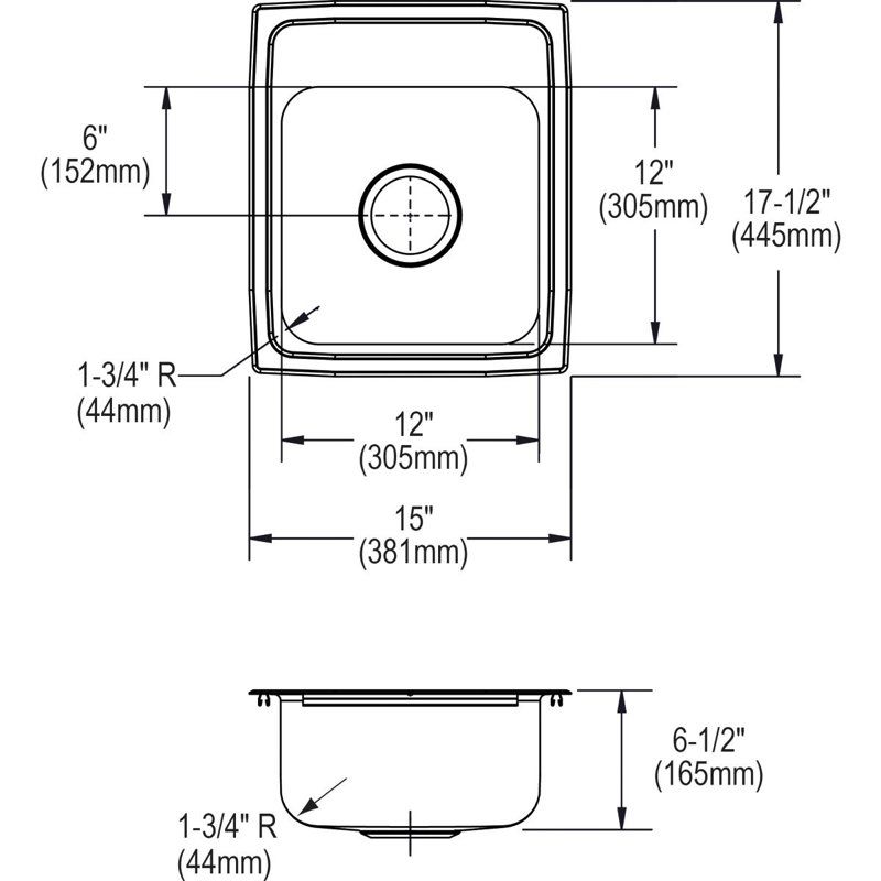 Évier de cuisine à montage sur plan L 17 po x l 17,5 po Lustertone, 1 trou