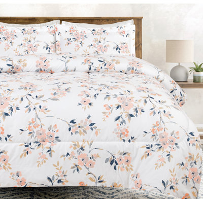 3-Piece Chanasya Watercolor Soft Orange Floral Print Microfiber Comforter