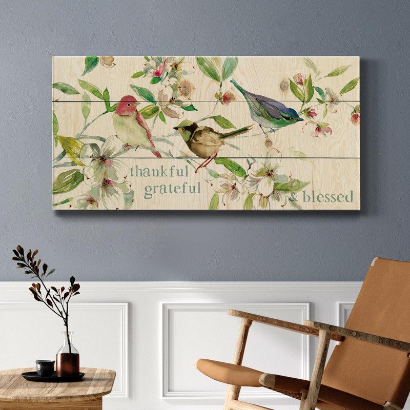 «Grateful Thankful Blessed Birds», reproduction sur toile tendue, H 40 po x l 20 po x P 1,5 po