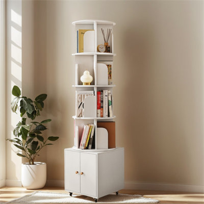 360° rotating bookshelf with 5-layer display shelf, space-saving corner bookcase, wooden narrow floor shelf, suitable for living room, bedroom by 8UHNK