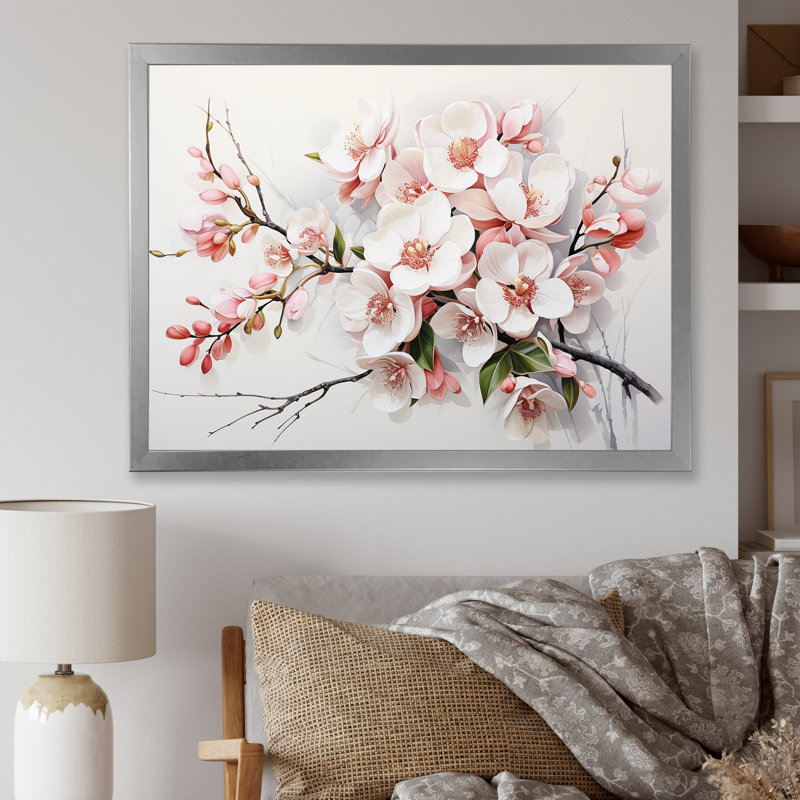 «Pink Orchids Minimalisme Dream I» sur toile, Cadre simple argenté, H 34 po x l 44 po x P 1,5 po