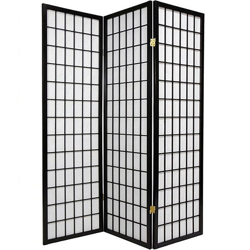 Paravent pliant en bois massif à 3 panneaux l 51 po x H 70 po Triana, Noir