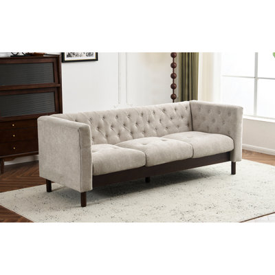 Grayish Beige 3 For Living Room, , Fluffy Linen-Like Upholstery, High Foam Support 78-Inch With Design, Cover, Spacious Seating Leisure, Frame