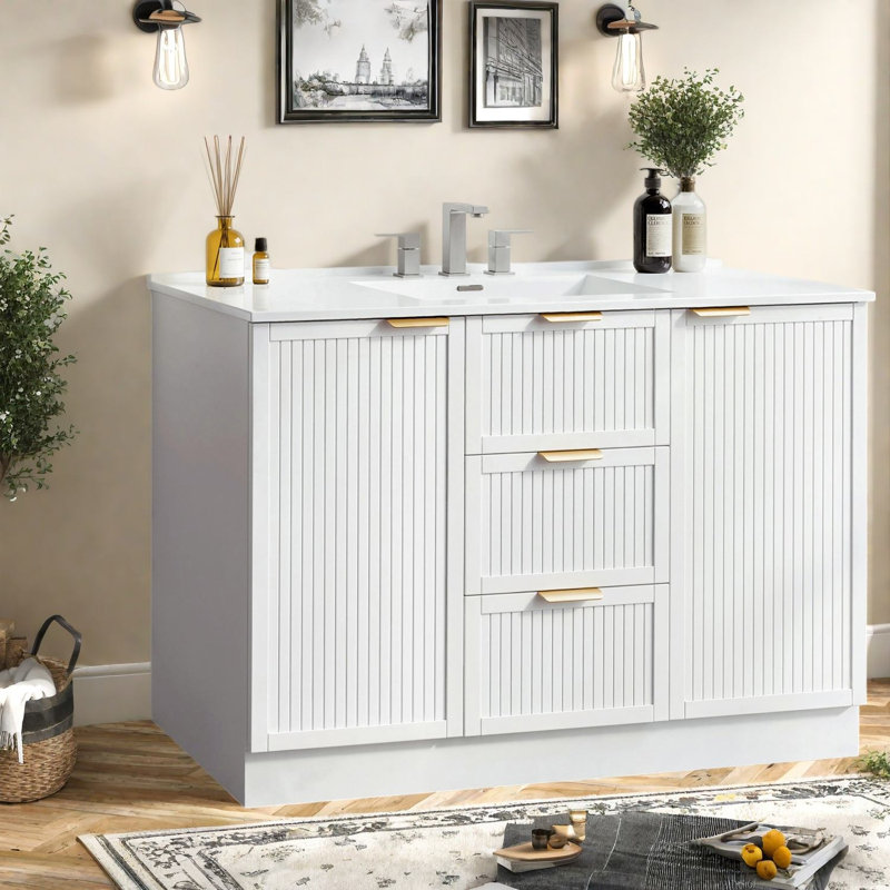 Meuble-lavabo moderne (doit inclure le meuble-lavabo et le lavabo), panneau de fibres à densité moyenne blanc
