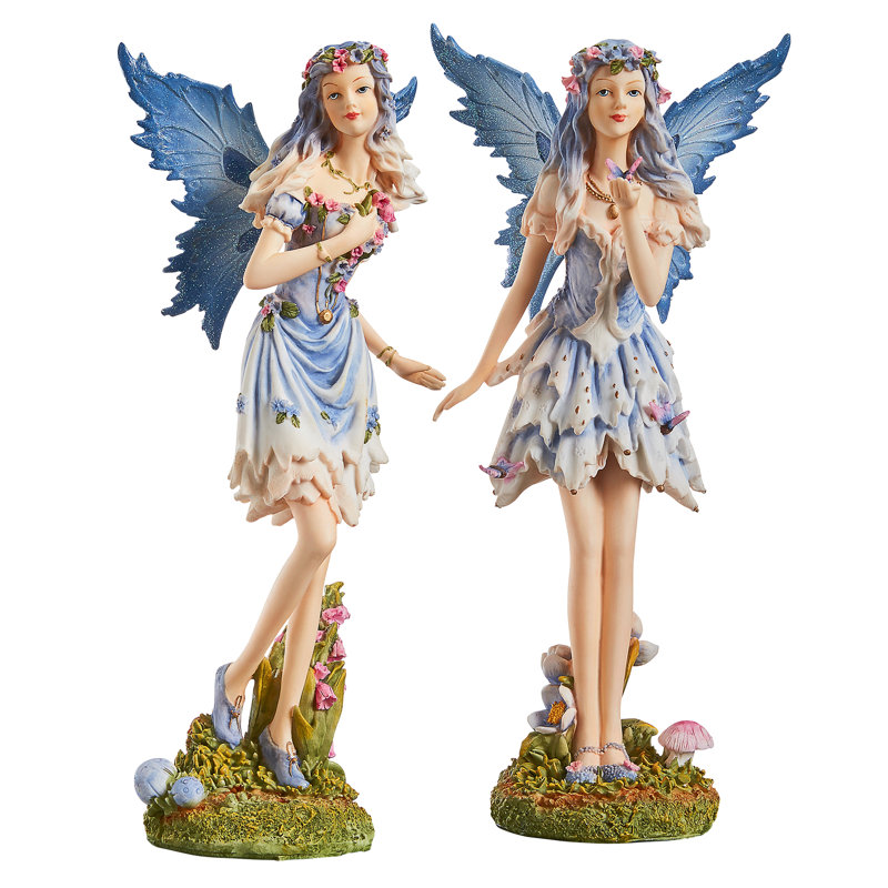 Blue and White Resin Fairy Garden Statues Set