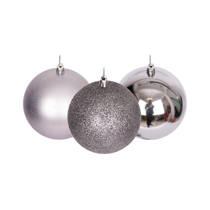 18 Piece Shatterproof Christmas Baubles for Tree and Festive Decorating, 6cm H x 6cm W x 6cm D, Mid Grey
