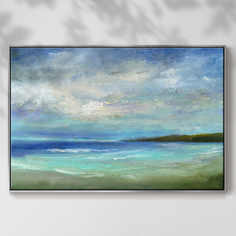 Island Inlet, toile tendue avec châssis, H 17 po x l 25 po x P 2 po, Encadrement argenté