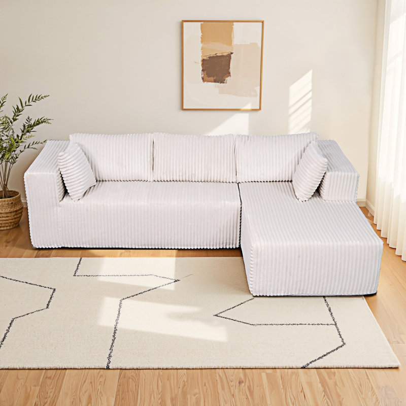 Canapé modulaire en L à revêtement sans os, Tissu beige, Orienté à droite