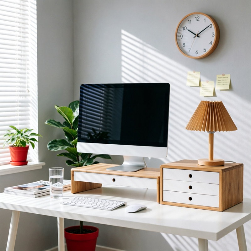 Ensemble de boîte de rangement en bambou pour bureau avec tiroirs et bureau en bambou
