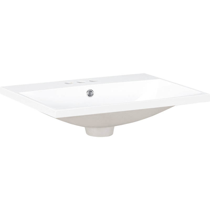 Plateau de meuble-lavabo 24 po seulement, lavabo en céramique blanc, hauteur de l'ensemble 10,28, céramique moderne, 3 trous de robinet, 4 po, rectangulaire, profondeur 18 po, hauteur 6,6 po