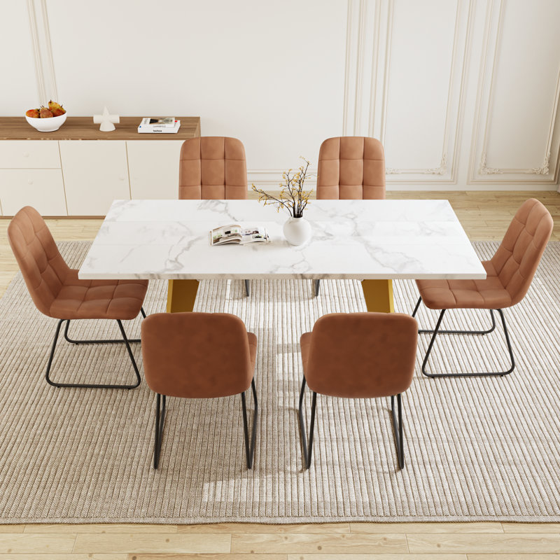 Ensemble de table de salle à manger à tréteaux pour 6 personnes, Brun, 7 pièces : table, 6 chaises