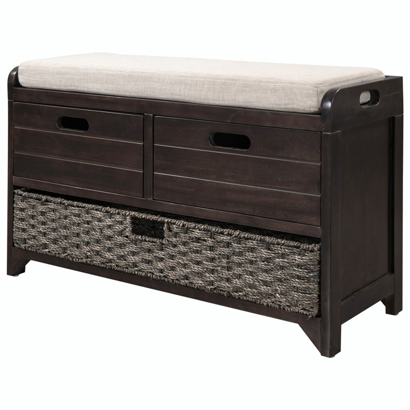 Banc de rangement à chaussures polyvalent en bois avec panier amovible et 2 tiroirs, Espresso