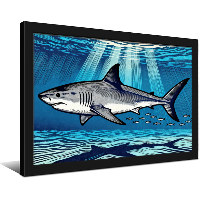 Animal Shark Swimming Underwater With Sunlight Rays, 16" H x 24" W, Wrapped Canvas, Does Not Apply