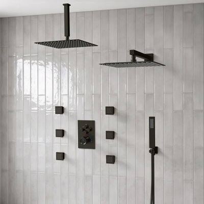  Système de pomme de douche thermostatique double, robinet de douche à pluie haute pression 12 "avec douchette et jet pour le corps