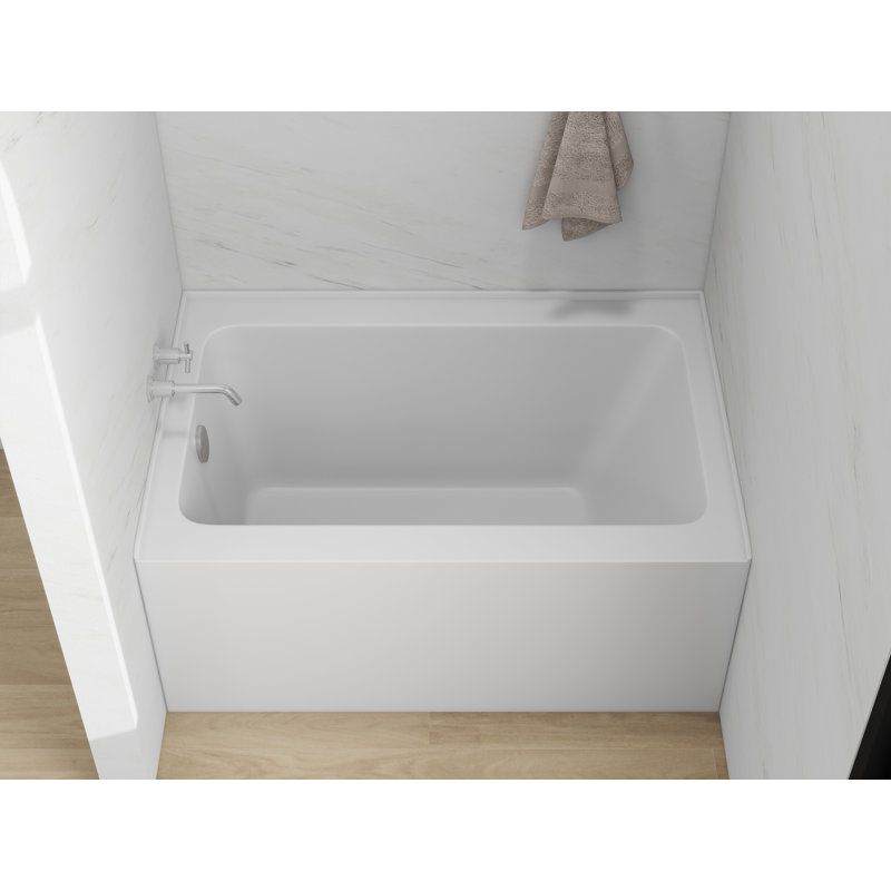 Baignoire de trempage rectangulaire en alcôve de 48 pouces en acrylique avec bride de carrelage à 3 côtés, À gauche