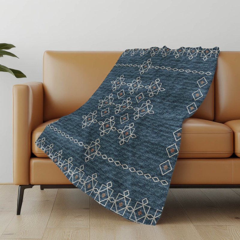 Jeté Sherpa Boho Addison, Bleu