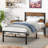 Abere (Set of 2) Twin Size Metal Platform Bed with Rustic Wood Headboard, No Box Spring Needed-916198900