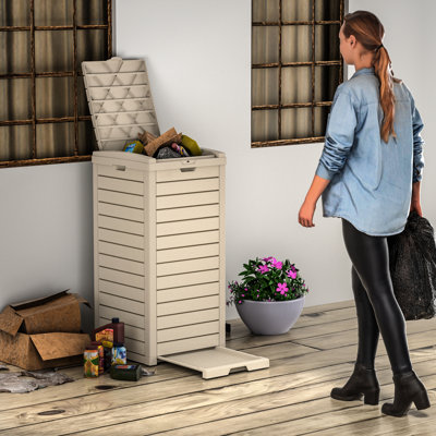 Resin Manual Lift Outdoor Trash/Recycling Bins - 31 Gallons