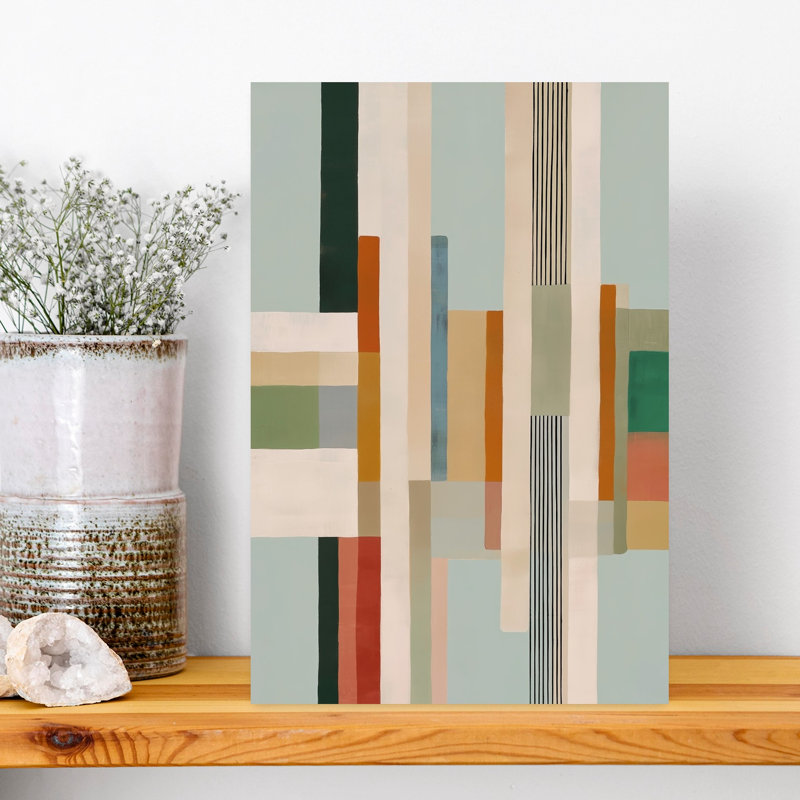 Muted Geometric Stack Abstract Contemporary Geometric Wall Art, 18" H x 12" W