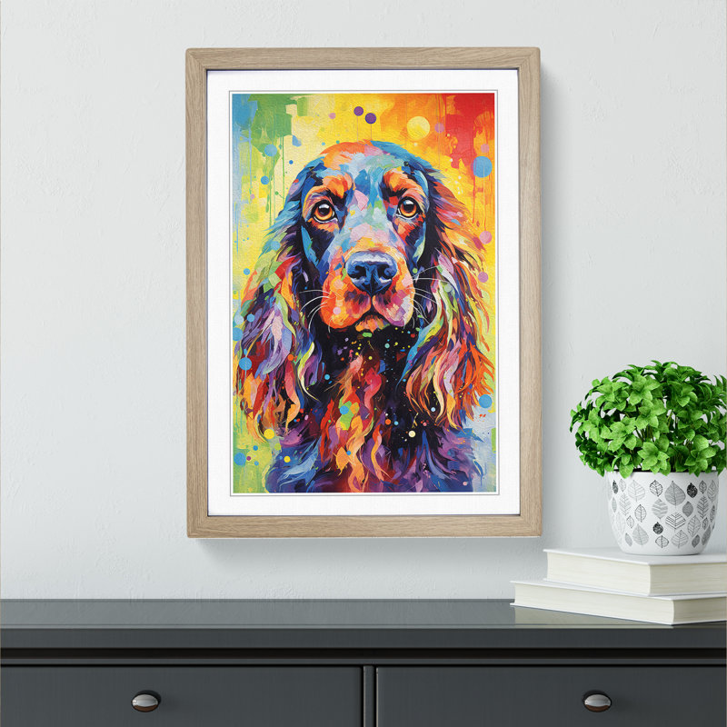 Cocker Spaniel Impressionism - Single Picture Frame Print on Wood, 34cm H x 25cm W x 2cm D, Oak
