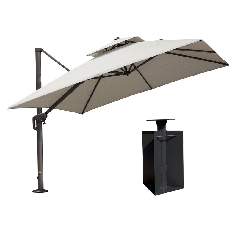 Parasol en porte-à-faux carré en tissu de 10 pi avec base contrepoids Kristy Kristy, Gris clair