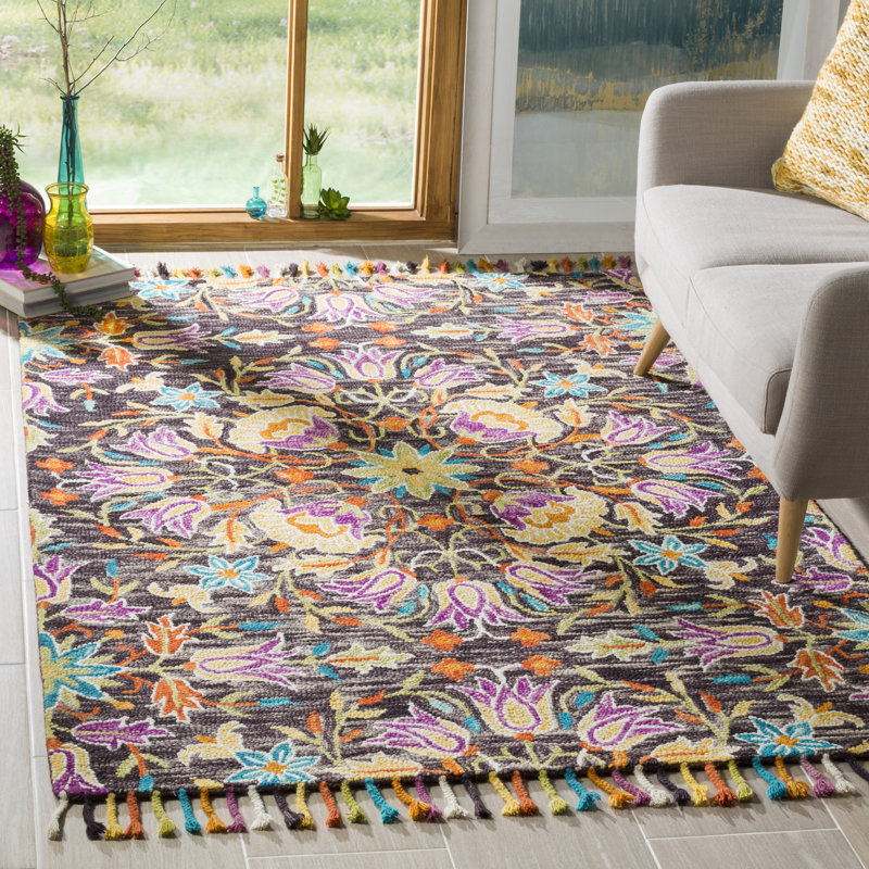 Vahakn Hand Tufted Wool Floral Rug, Rectangle 4' x 6'