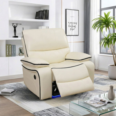 Fauteuil inclinable Regent en cuir végétalien blanc avec porte-gobelets et lumières DEL