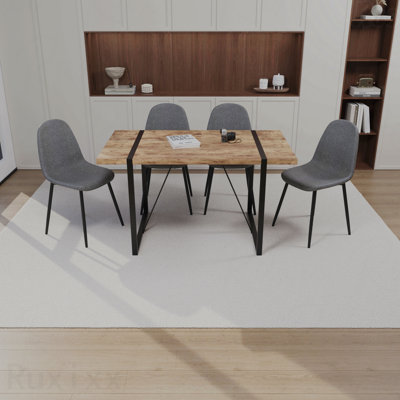 Ensemble de salle à manger 5 pièces: table en bois aggloméré de 55 po et 4 chaises en suède, base rectangulaire en métal noir