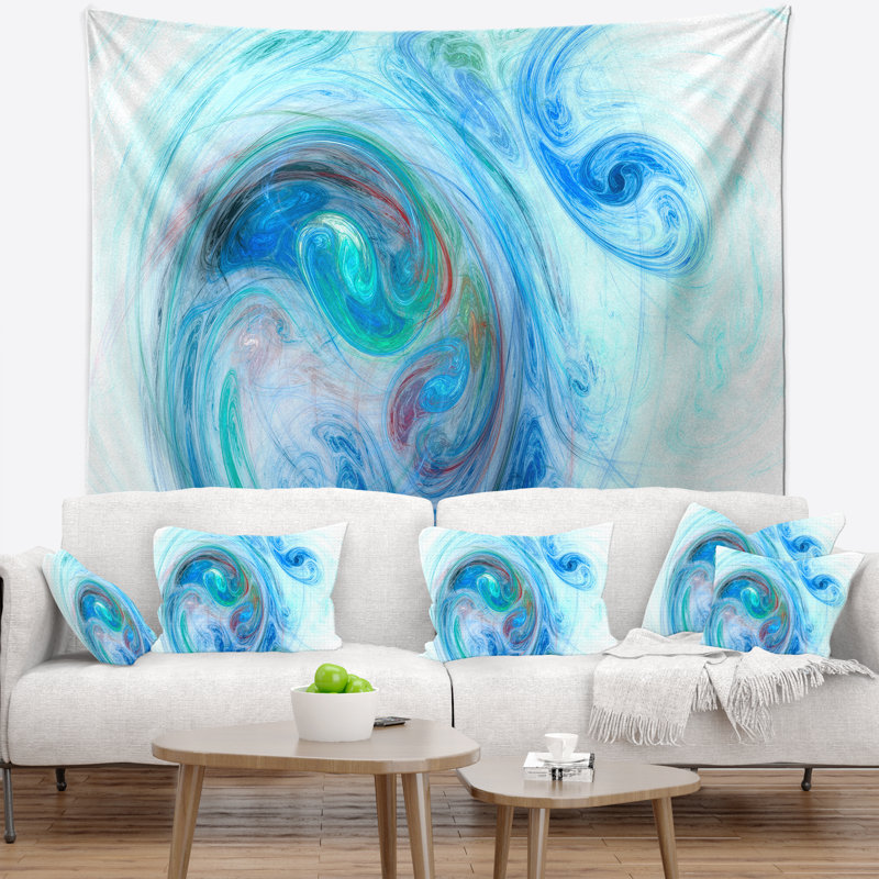 Tapisserie abstraite fractale bleu clair, H 32 po x l 39 po