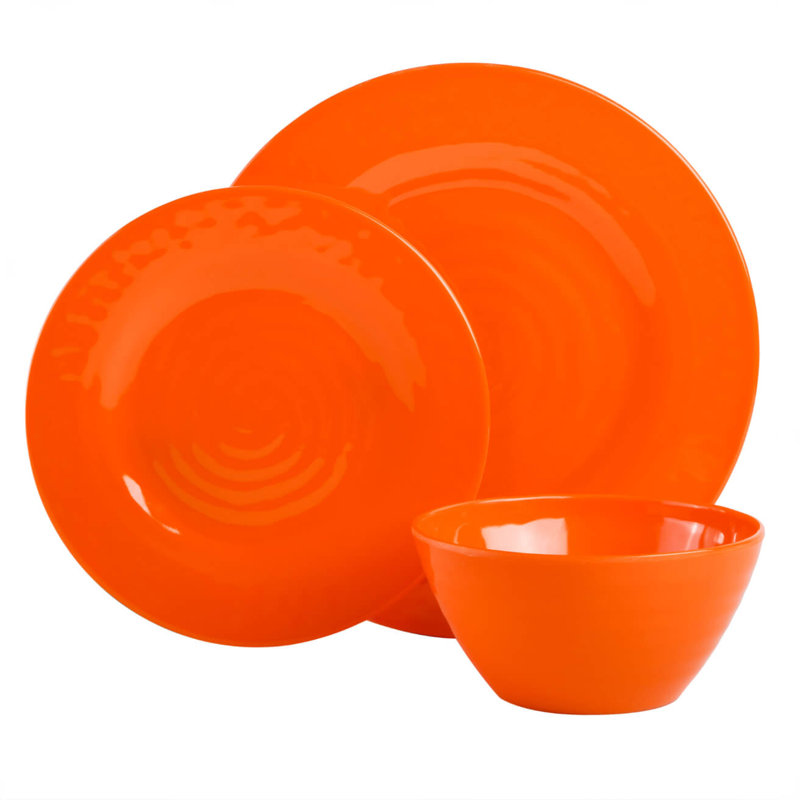 Ensemble de vaisselle en mélamine 12 pièces Gibson Home Brist, 4 couleurs assorties, Orange