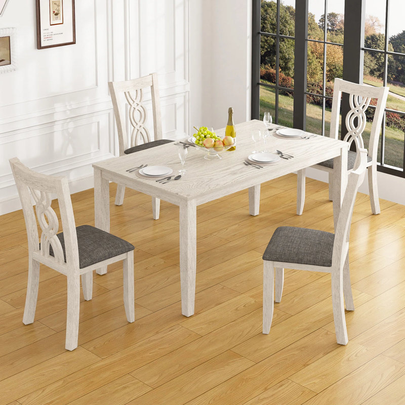 Ensemble de table de salle à manger 5 pièces en bois massif pour 4 personnes, ensemble de table coin-repas, avec table de cuisine et chaises rembourrées, ensemble de coin-repas peu encombrant, ensemble de chaises de table de cuisine