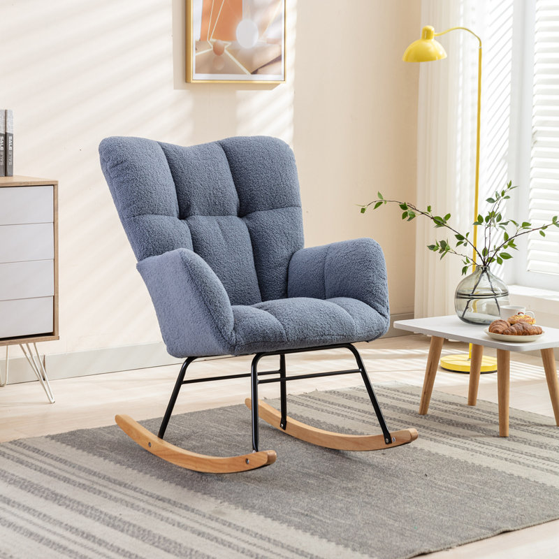 Chaise berçante en tissu Teddy avec base robuste, Bleu clair
