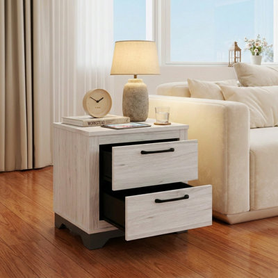 Table de chevet moderne blanche de 23,62 po avec 2 tiroirs