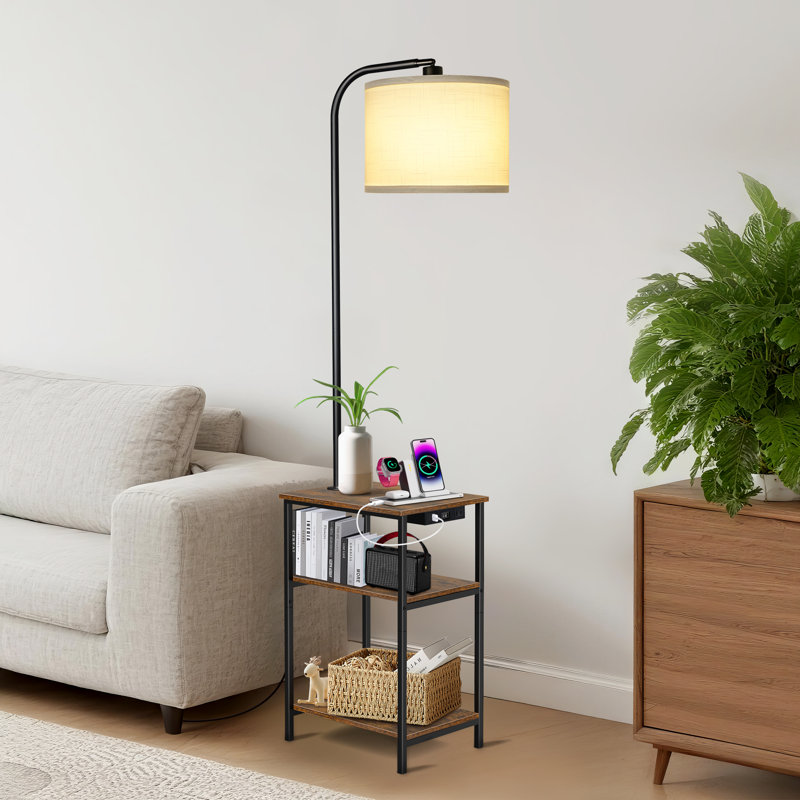 Lampe sur pied 63 po avec télécommande et station de charge, Brun