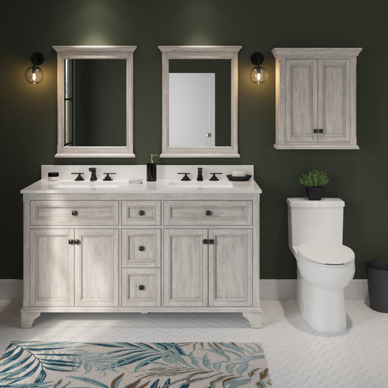 Ellery 60" Vintage Grey Double Freestanding Vanity with Oil-Rubbed Bronze Hardware