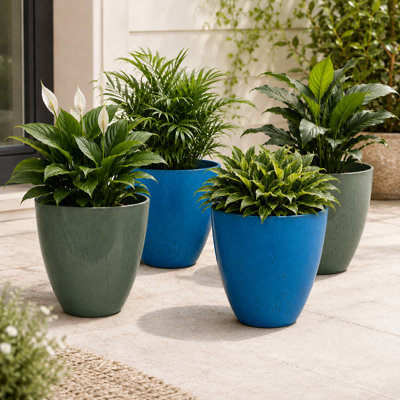 Ensemble de jardinières rondes coniques modernes en résine avec trou de drainage, grille et soucoupe pour une utilisation intérieure et extérieure