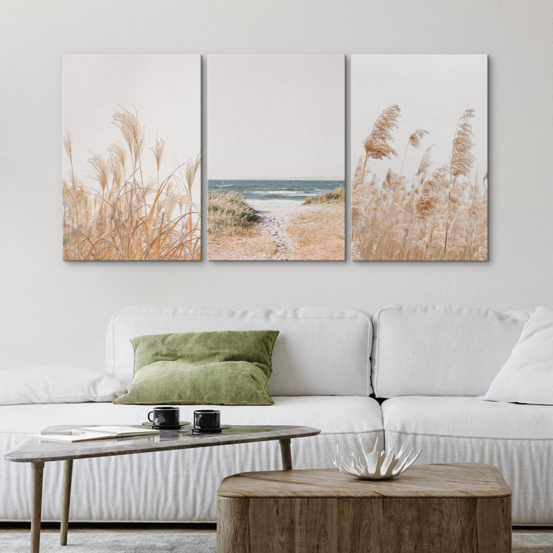 Blanc, plage, herbe, nuageux, océan, vague de mer, paysage, impressions, nature sauvage, photographie, décor moderne