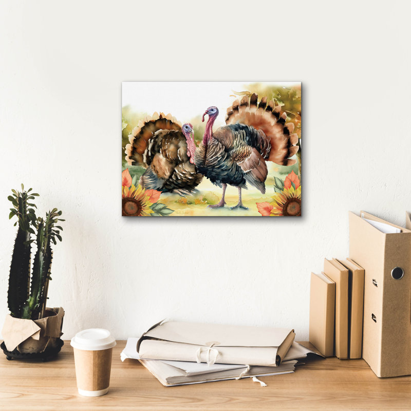  «Elegant Thanksgiving Turquie pair» par Nicole DeCamp, art mural sur toile, 16 po x 12 po