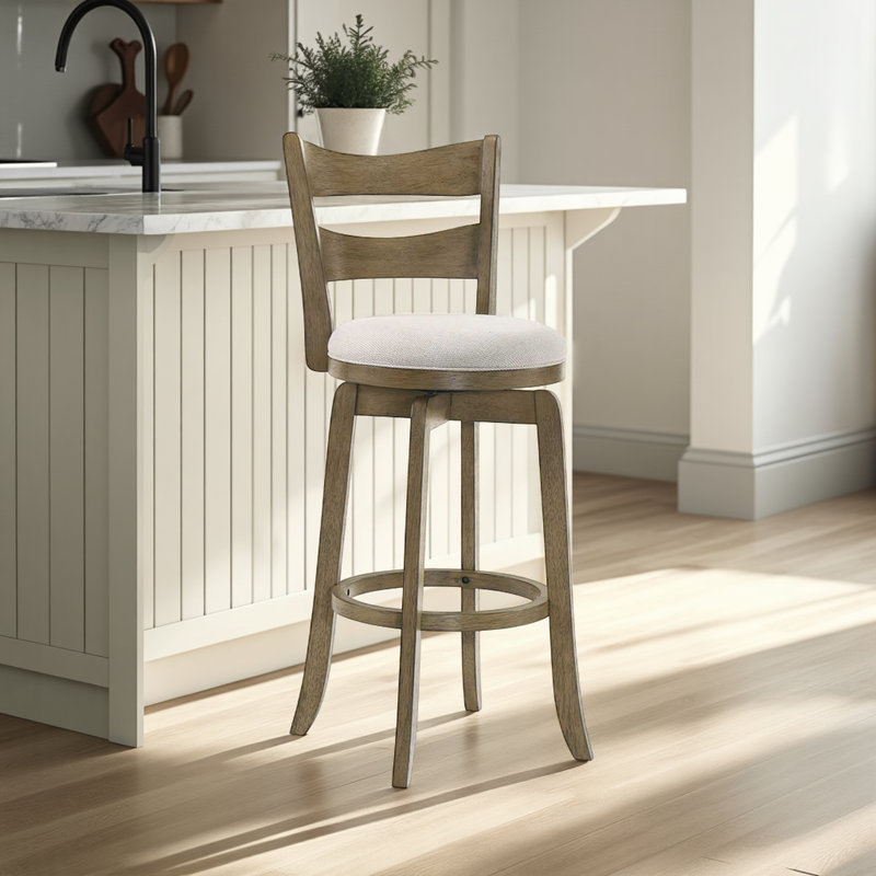 Baum Counter Height Or Bar Height Rubberwood Barstool With Fabric Seat - Set Of 2, Counter Stool (26” Seat Height), Brown