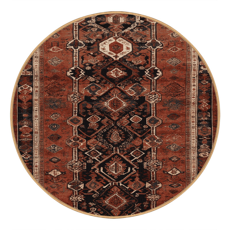 Machine Washable Persian Brown Area Rug, Round 3'