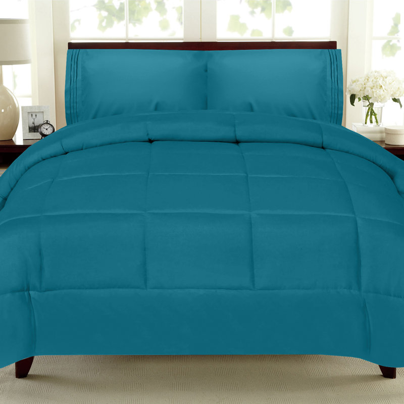 Ensemble d'édredon et de draps toutes saisons 4 pièces / 6 pièces de couleur unie par Sweet Home Collection, sarcelle