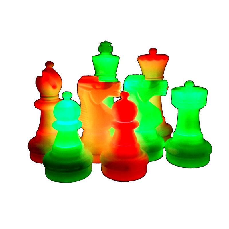 25" Tall Light-Up Giant Chess Set - Night Use - 2 White Sides Light Red and White, Red/Green