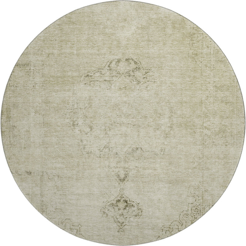 Premium Machine Washable Kiyondrea Beige Rug, Round 8'