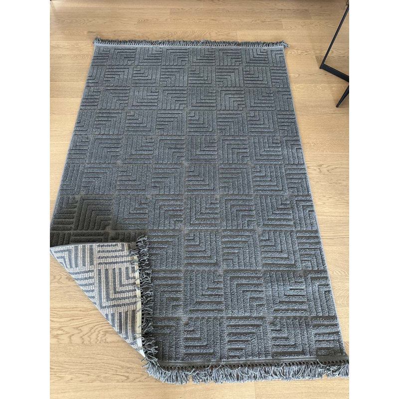 Tapis gris en polypropylène à motif géométrique Sierra, Tapis de couloir 4 pi x 8 pi 11 po