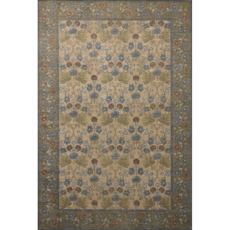 Rifle Paper Company x Loloi Edinburgh Tan / Olive  Area Rug, Rectangle 2'3" x 3'9",  Tan/Olive 