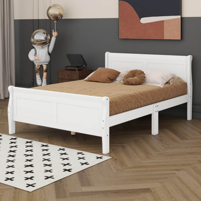 Full Size Wood Platform Bed Frame With Headboard, Wooden Bed With Slat Support & Under Bed Storage